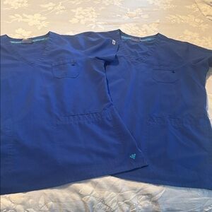 Med Couture Royal Blue V-Neck Scrub Top Medium Style 8587 Set of 2